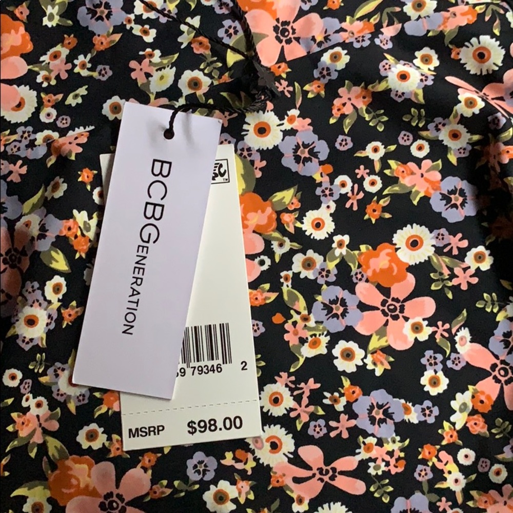 NWT BCBG Black Floral Printed Deep V Bathing Suit - Picture 12 of 12